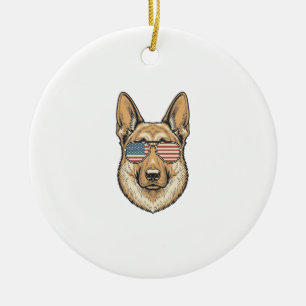 Patriotic German Shepherd Sunglasses Vintage Art_1 Ceramic Ornament