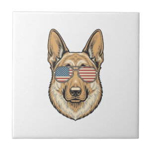 Patriotic German Shepherd Sunglasses Vintage Art_1 Ceramic Tile