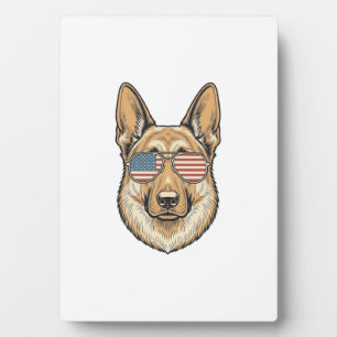Patriotic German Shepherd Sunglasses Vintage Art_1 Plaque
