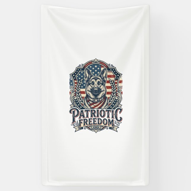 Patriotic German Shepherd Vector Graphic Tee_1 Banner (Vertical)