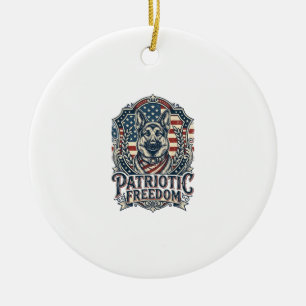 Patriotic German Shepherd Vector Graphic Tee_1 Ceramic Ornament