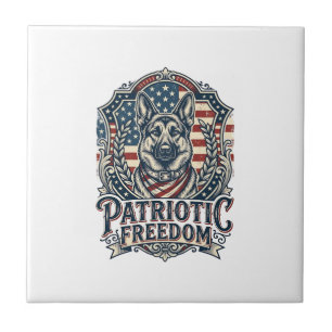 Patriotic German Shepherd Vector Graphic Tee_1 Ceramic Tile