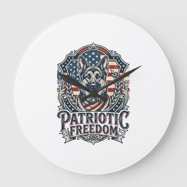 Patriotic German Shepherd Vector Graphic Tee_1 Large Clock (Front)