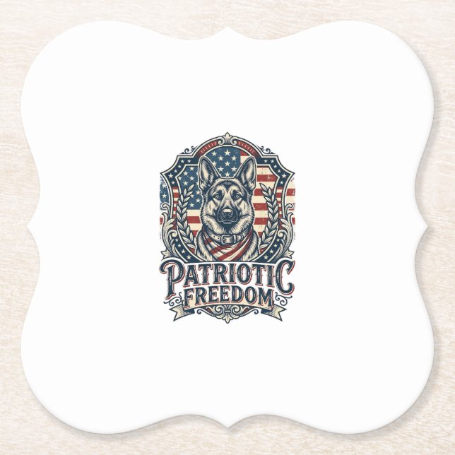 Patriotic German Shepherd Vector Graphic Tee_1 Paper Coaster (Front)