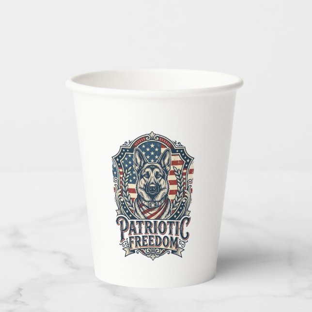 Patriotic German Shepherd Vector Graphic Tee_1 Paper Cups (Front)