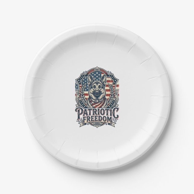Patriotic German Shepherd Vector Graphic Tee_1 Paper Plate (Front)