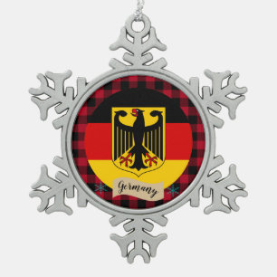 Patriotic Germany, buffalo plaid, German Flag Snowflake Pewter Christmas Ornament