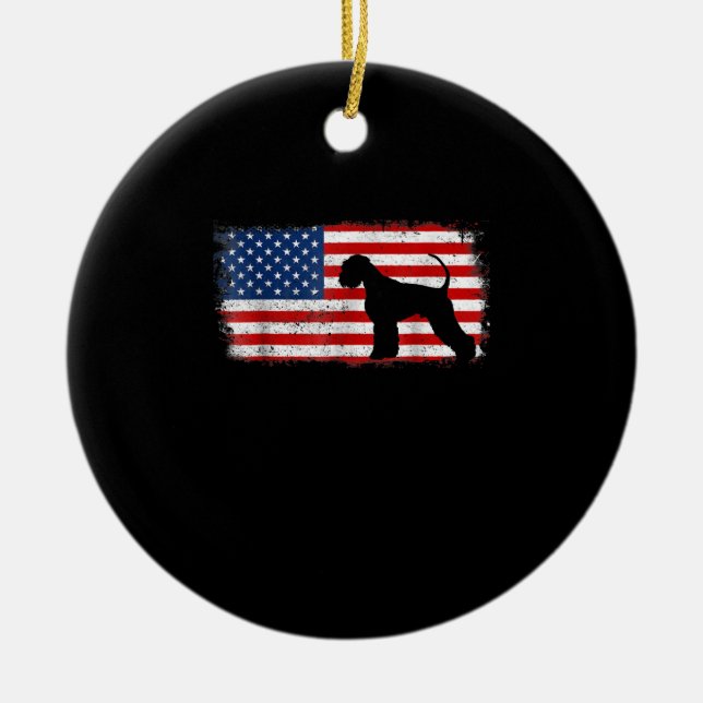 Patriotic Giant Schnauzer American Flag Ceramic Ornament (Front)