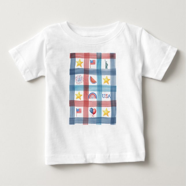 Patriotic Gingham America 4th of July Summer  Baby T-Shirt (Front)