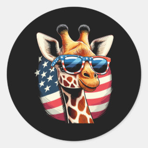 Patriotic Giraffe Usa American Flag Sungles 4th Of Classic Round Sticker