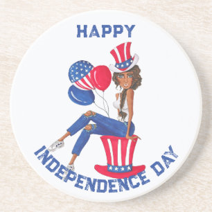 Patriotic Girl 4th Of July Coaster