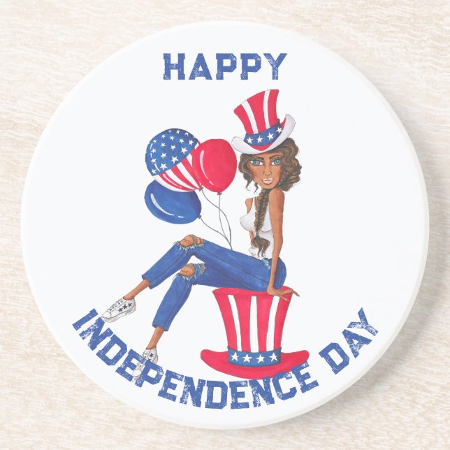 Patriotic Girl 4th Of July Coaster (Front)
