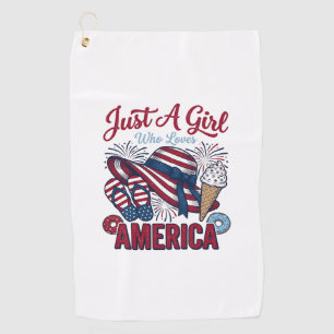Patriotic Girl America Summer Vintage T-Shirt Desi Golf Towel