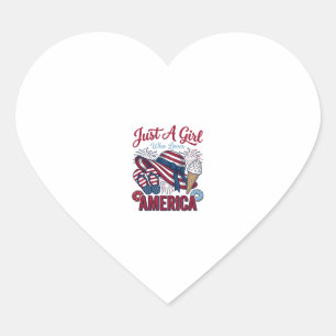 Patriotic Girl America Summer Vintage T-Shirt Desi Heart Sticker