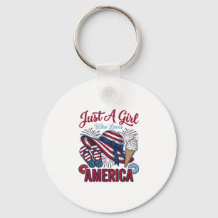 Patriotic Girl America Summer Vintage T-Shirt Desi Key Ring