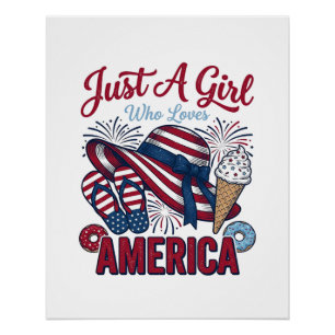 Patriotic Girl America Summer Vintage T-Shirt Desi Poster