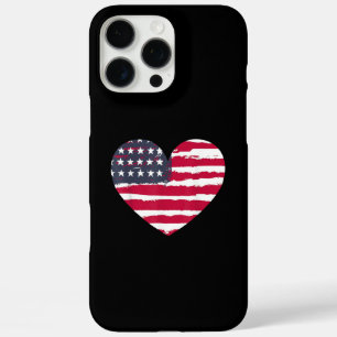 Patriotic Girl American Flag Heart 4th July Red Wh iPhone 16 Pro Max Case