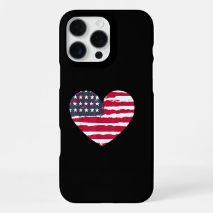 Patriotic Girl American Flag Heart 4th July Red Wh iPhone 16 Pro Max Case