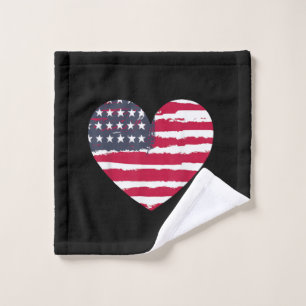 Patriotic Girl American Flag Heart 4th July Red Wh Wash Cloth