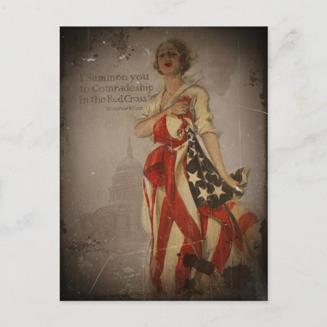 Patriotic Girl Draped in Flag Postcard (Front)