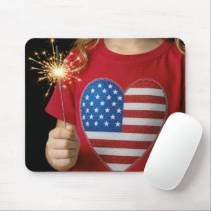 Patriotic Girl Holding a Sparkler Mouse Pad