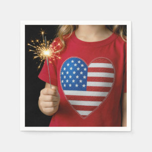Patriotic Girl Holding a Sparkler Napkin