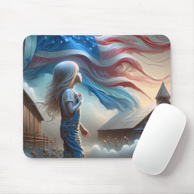 Patriotic Girl In Cotton Country Mouse Pad (With Mouse)