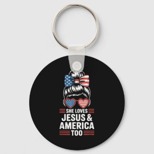 Patriotic girl loves jesus and america too america key ring