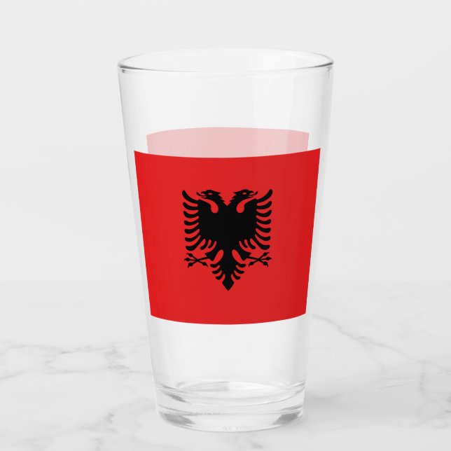 Patriotic glass cup with flag of Albania (Front)