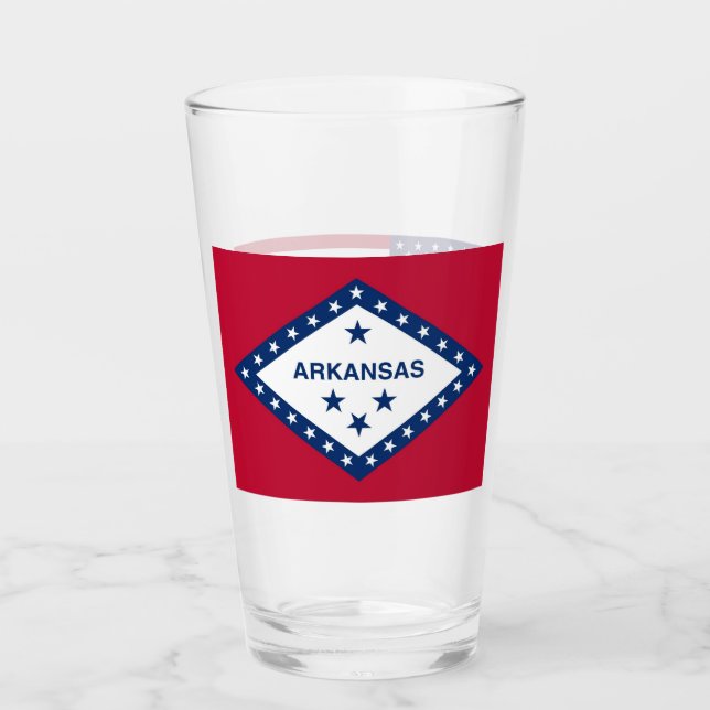 Patriotic glass cup with flag of Arkansas, USA (Front)