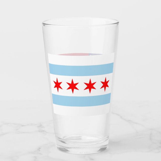 Patriotic glass cup with flag of Chicago (Front)