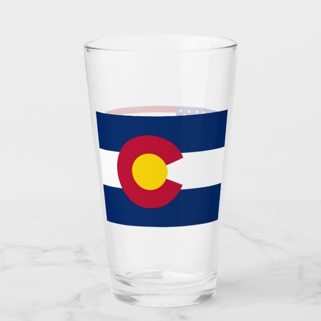 Patriotic glass cup with flag of Colorado, USA (Front)