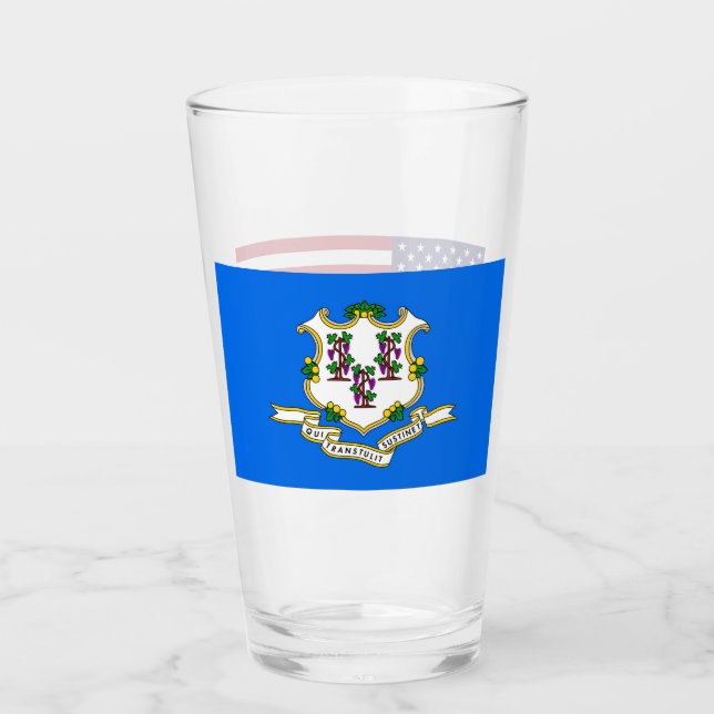 Patriotic glass cup with flag of Connecticut (Front)