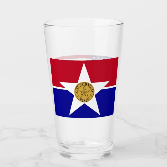Patriotic glass cup with flag of Dallas (Front)