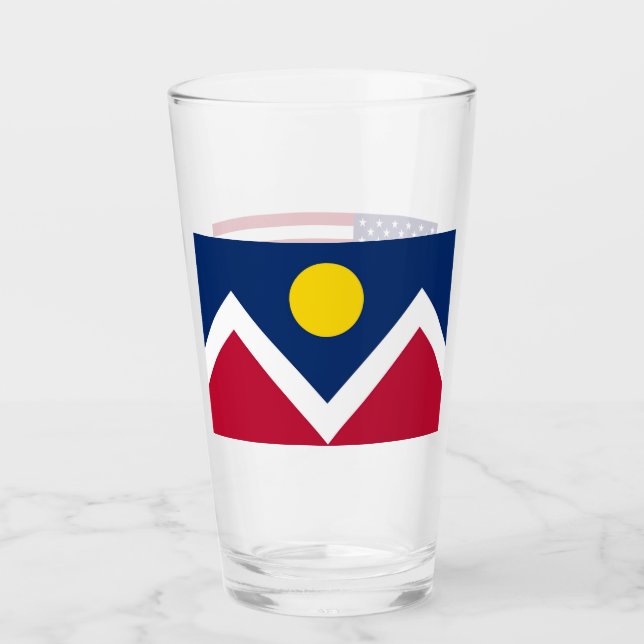 Patriotic glass cup with flag of Denver, USA (Front)