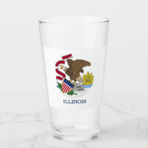 Patriotic glass cup with flag of Illinois