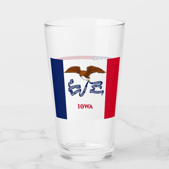 Patriotic glass cup with flag of Iowa (Front)