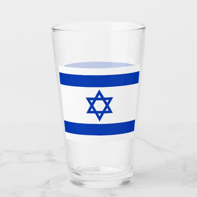 Patriotic glass cup with flag of Israel (Front)