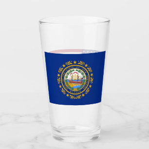 Patriotic glass cup with flag of New Hampshire