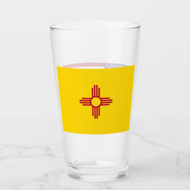 Patriotic glass cup with flag of New Mexico (Front)