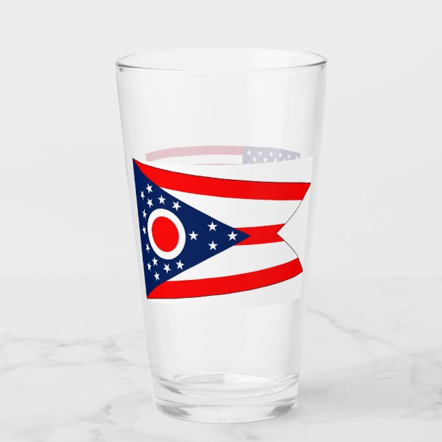 Patriotic glass cup with flag of Ohio (Front)