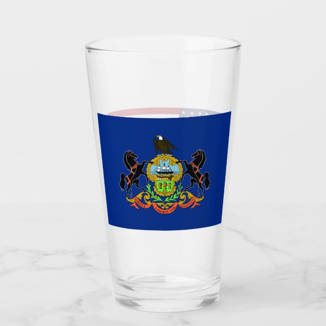 Patriotic glass cup with flag of Pennsylvania (Front)