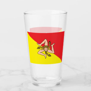 Patriotic glass cup with flag of Sicily, Italy