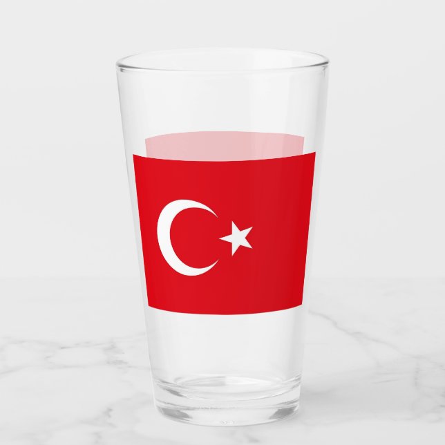 Patriotic glass cup with flag of Turkey (Front)