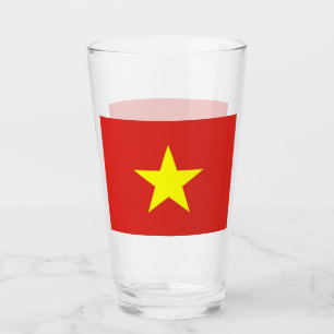 Patriotic glass cup with flag of Vietnam