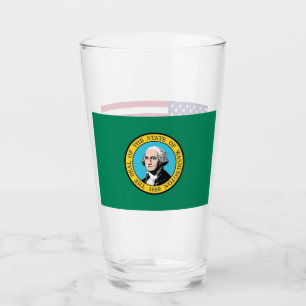 Patriotic glass cup with flag of Washington