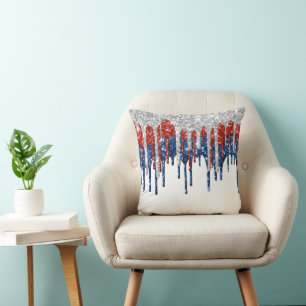 Patriotic Glitter Drip Border Cushion