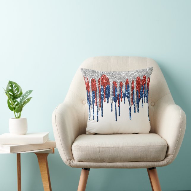 Patriotic Glitter Drip Border Cushion (Chair)