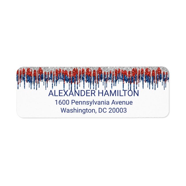 Patriotic Glitter Drip Border Return Address Label (Front)