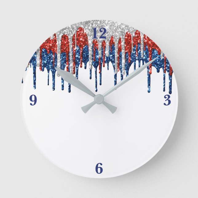 Patriotic Glitter Drip Border Round Clock (Front)